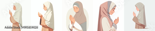 half body vector muslim woman praying in the month of ramadan side view