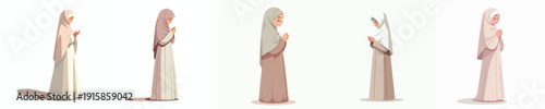 vector muslim woman standing praying in the month of ramadan side view