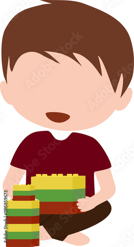 Boy playing with building block