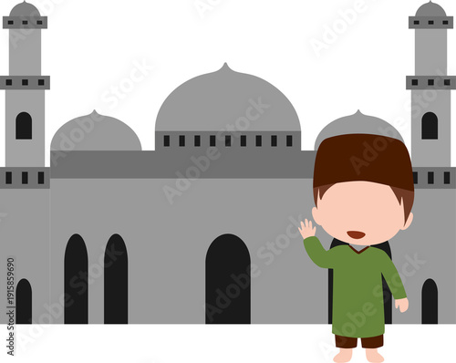 mosque and muslim boy