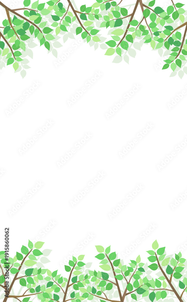 Fototapeta premium 新緑の葉のフレーム4_縦