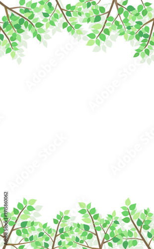新緑の葉のフレーム4_縦