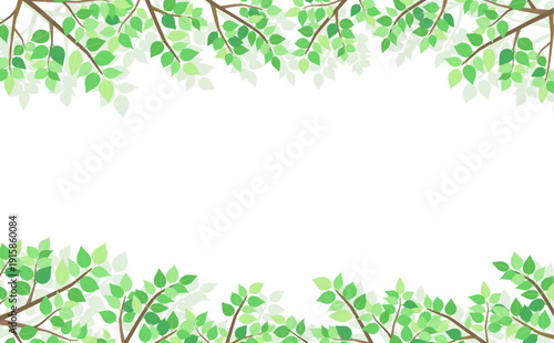 新緑の葉のフレーム4_横