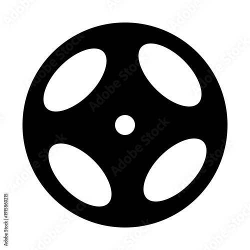 Modern black film reel icon for cinematic or movie projects