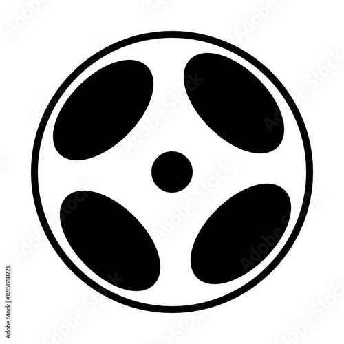 Modern film reel icon in sleek black and white design