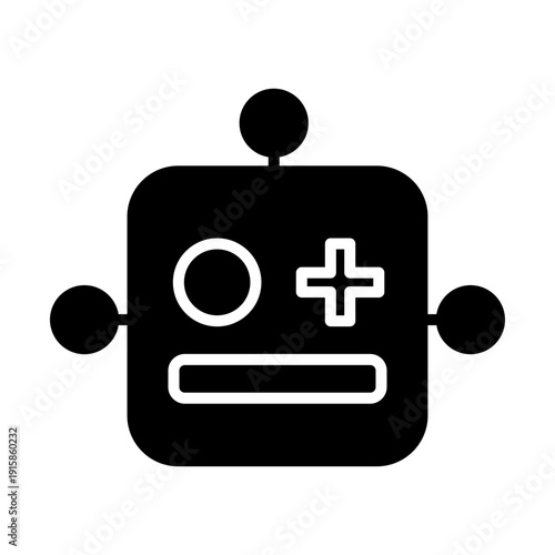 Cute robot face with plus sign and emoticon expression