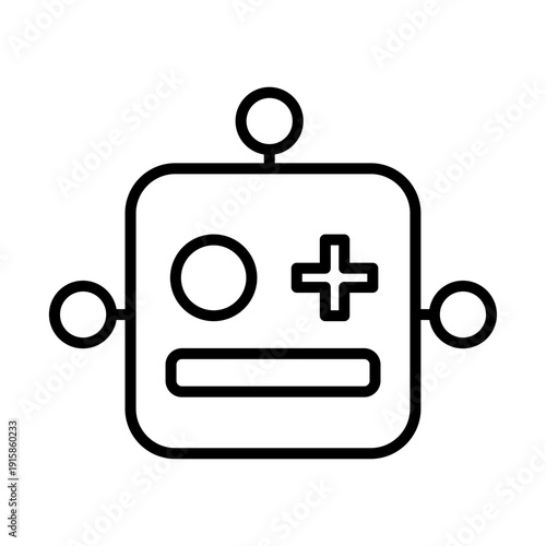 Cute robot face with a plus sign and emoticon expression