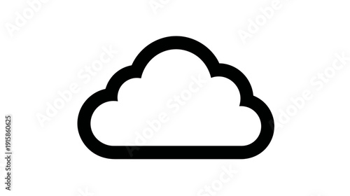 A simple, black cloud outline on a clean white background. Classic and minimalistic