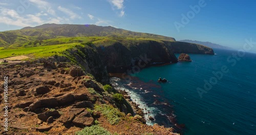 Coastal Cliffs and Blue Ocean at Santa Cruz Island, Channel Islands National Park, California Timelapse