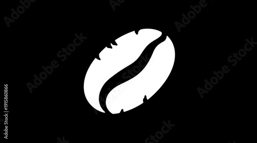 A white coffee bean graphic on a stark black background, showcasing its inner curve and jagged edges