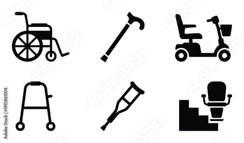 Medical equipment for disabled people health care aid assistive tools isolated on transparent