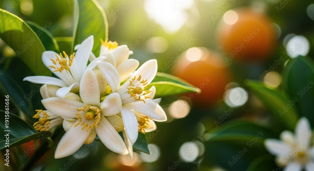 Fototapeta premium Orange Blossoms in Sunlight Garden.