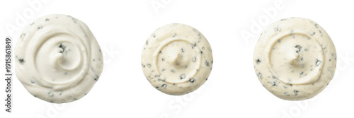 Quadro em tela Top-down view of blue cheese sauce isolated on white background, ideal for salad