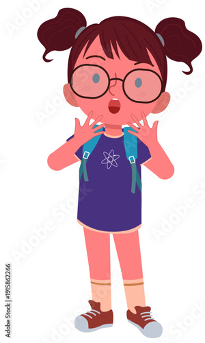 Cute cartoon illustration of a smiling little girl with glasses