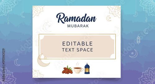 Celebrating Ramadan Mubarak with traditional elements and editable text on a festive background illustration