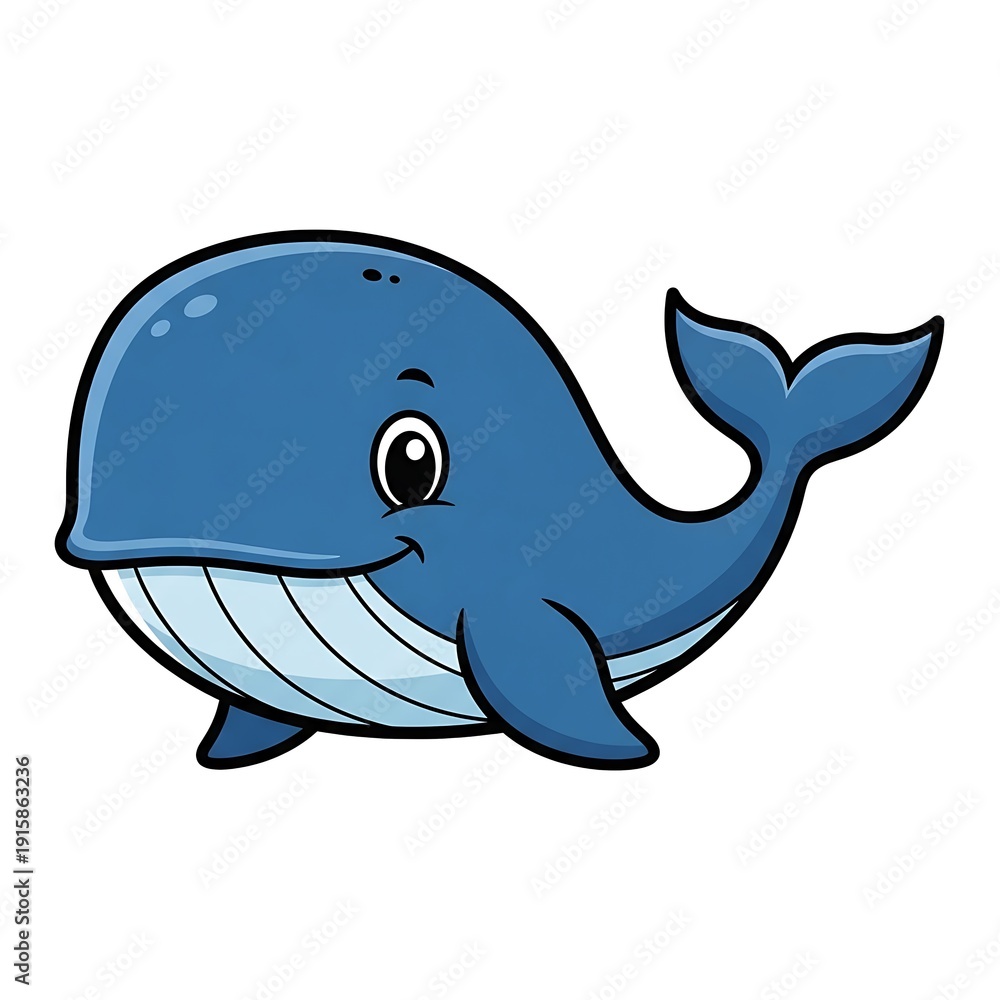 Naklejka premium Cartoon Blue Whale Illustration with Smile.