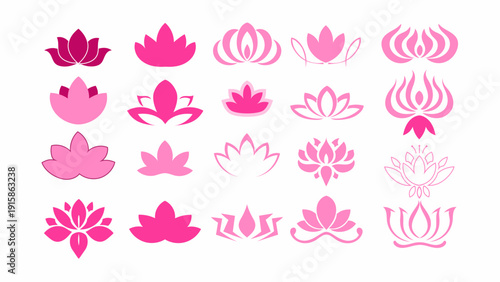 Pink lotus in minimalist style. collection of elements for logo decoration.