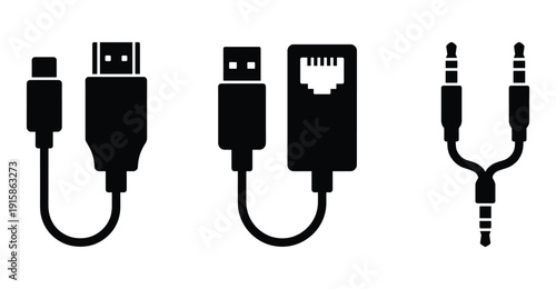 Variety of different types cable connectors for electronics and computers devices isolated vector