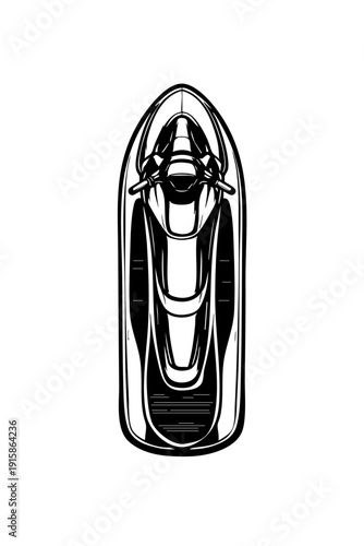 Top-down orthographic view of a jet ski, simplified seat, footwell