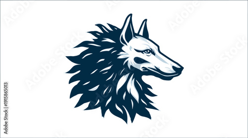 A side-profile illustration of a wolf's head, created with bold lines and a striking color contrast