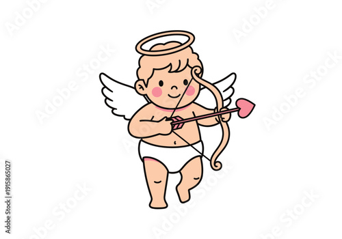 Cute cherub aiming bow and arrow with heart shaped arrowhead