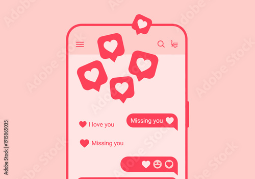 Mobile phone screen with heart emojis and loving text messages
