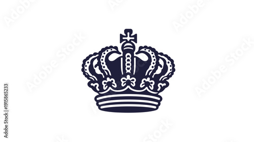A simple illustration of a navy-blue royal crown, centered on a white background