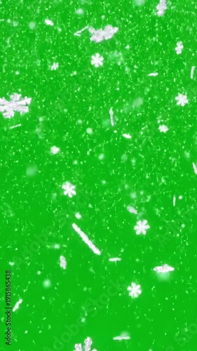 Green Screen snow snowflakes rendered animation of snowing falling background scene 3 with distortion, overlay, glitch, static noise, scan lines on black background, 4k animated video loop