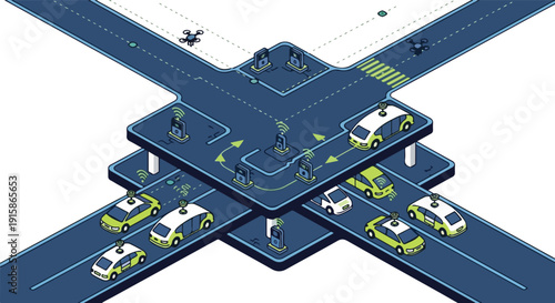 Multi-level highway interchange with vehicles and ramps, viewed from above, showcasing modern transportation infrastructure.