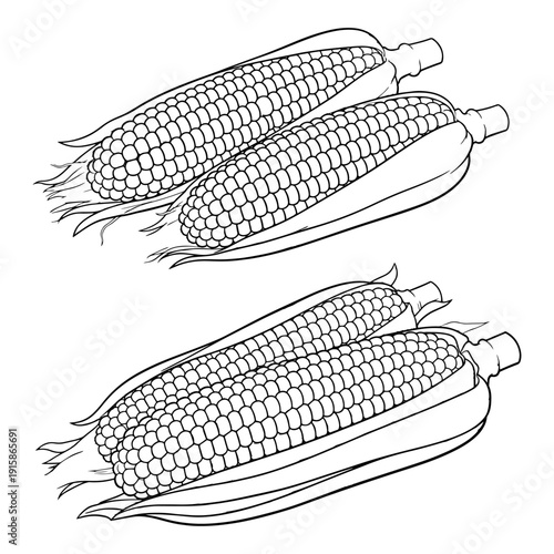 Corn Cob and Popcorn Silhouette Set - Vector Maize Agriculture and Cinema Snack Concept