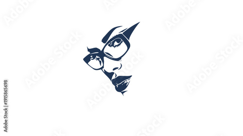 Stylized silhouette of a person's face wearing glasses, detailed lips and a sharp angled upper eye