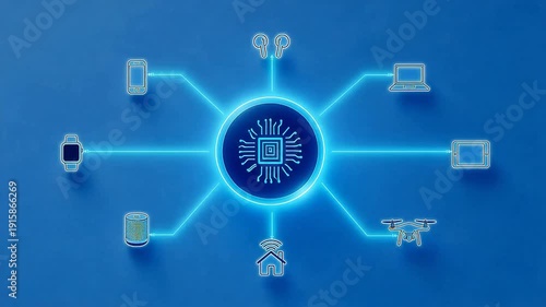 Wallpaper Mural Connected smart devices on blue background Torontodigital.ca