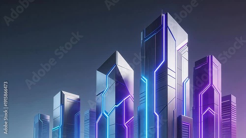 Wallpaper Mural Futuristic skyscrapers with neon lights Torontodigital.ca