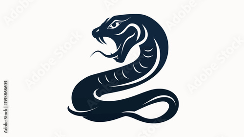 A dark blue serpent, posed in an aggressive, coiling stance on a white backdrop