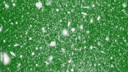 Green Screen snow falling on scene 3 with distortion, overlay, glitch, static noise, scan lines black background, 4k animated video loop