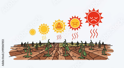 Climate Crisis: The sun's ominous glare and the parched earth illustrate the escalating dangers of environmental destruction.