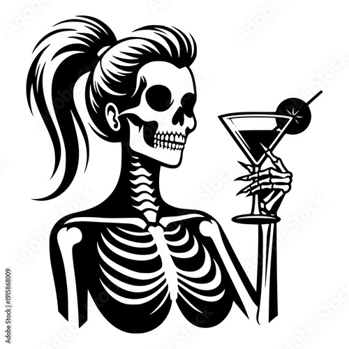 Skeleton with cocktail vector illustration
