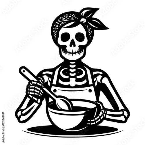 Skeleton with apron vector illustration