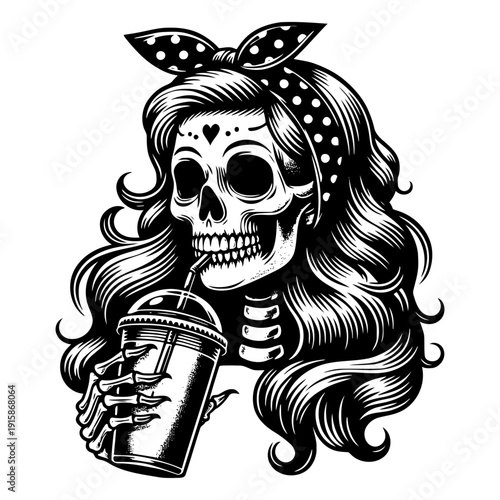 Skeleton with drink vector illustration