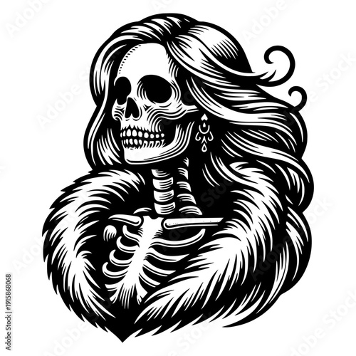 Skeleton with long hair vector illustration