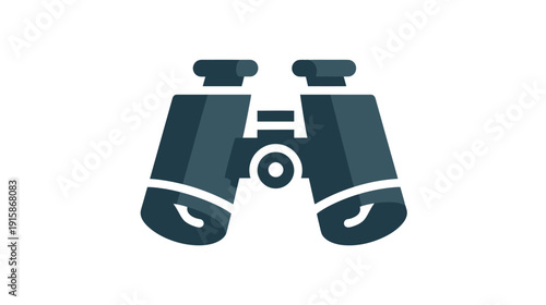 Flat illustration of binoculars, featuring shades of blue and white on a transparent background