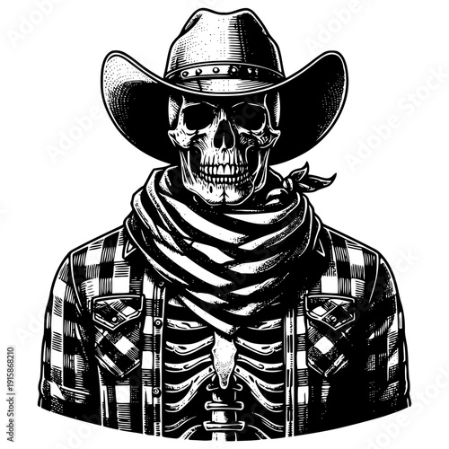 Skeleton wearing cowboy hat vector illustration