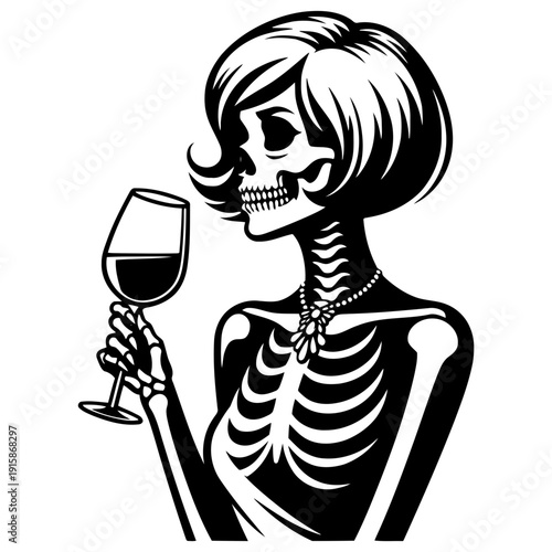 Skeleton with wine glass vector illustration