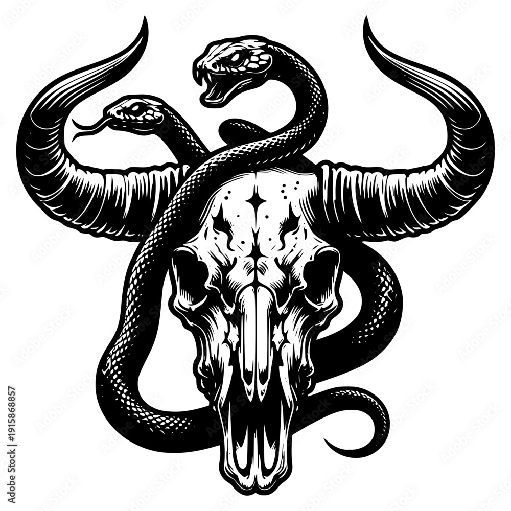 Obraz premium Skull with snakes vector illustration