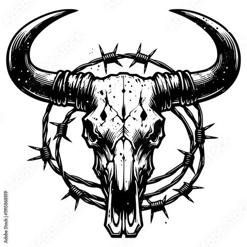 Bull skull with barbed wire vector illustration
