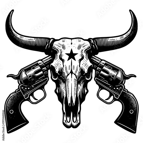 Bull skull with guns vector illustration