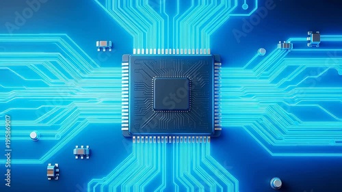 Wallpaper Mural Microchip with glowing circuit connections Torontodigital.ca