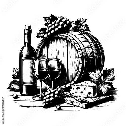 Wine barrel with grapes vector illustration
