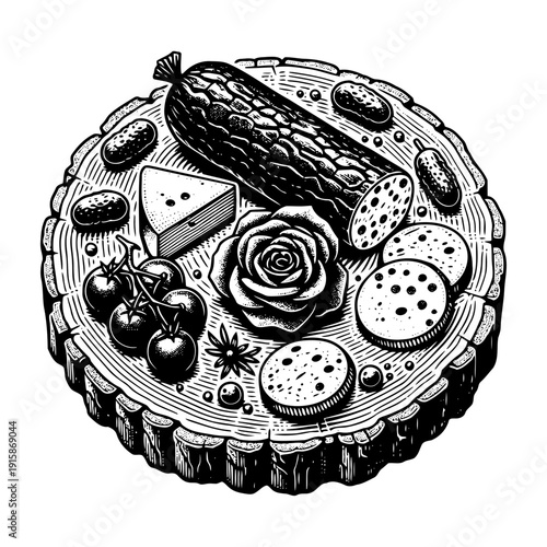 Charcuterie board with salami vector illustration