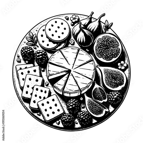 Cheese platter with figs vector illustration